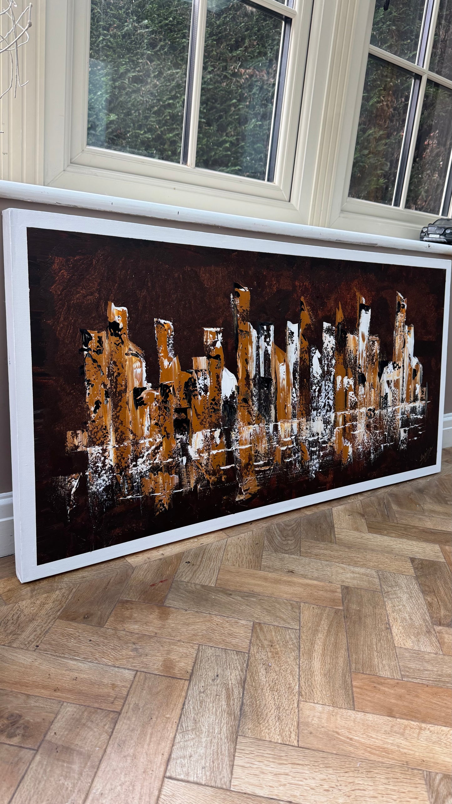 Richter Original Abstract Oil Painting On Canvas 60x120cm Cityscape escape New York