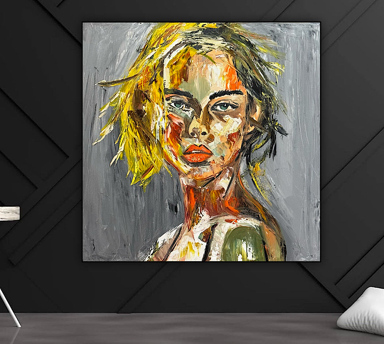 Modern Abstract Original Oil Painting On Canvas Careless Love  Portrait 60x60cm