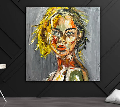 Modern Abstract Original Oil Painting On Canvas Careless Love  Portrait 60x60cm