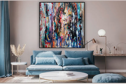 Oka Original Abstract Oil Painting On deep edge Canvas 120 x 120cm ‘Sapphire Eyes’