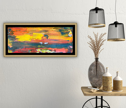 Framed in gold Original Abstract contemporary Oil Painting On Canvas 35x22cm Molten Sky