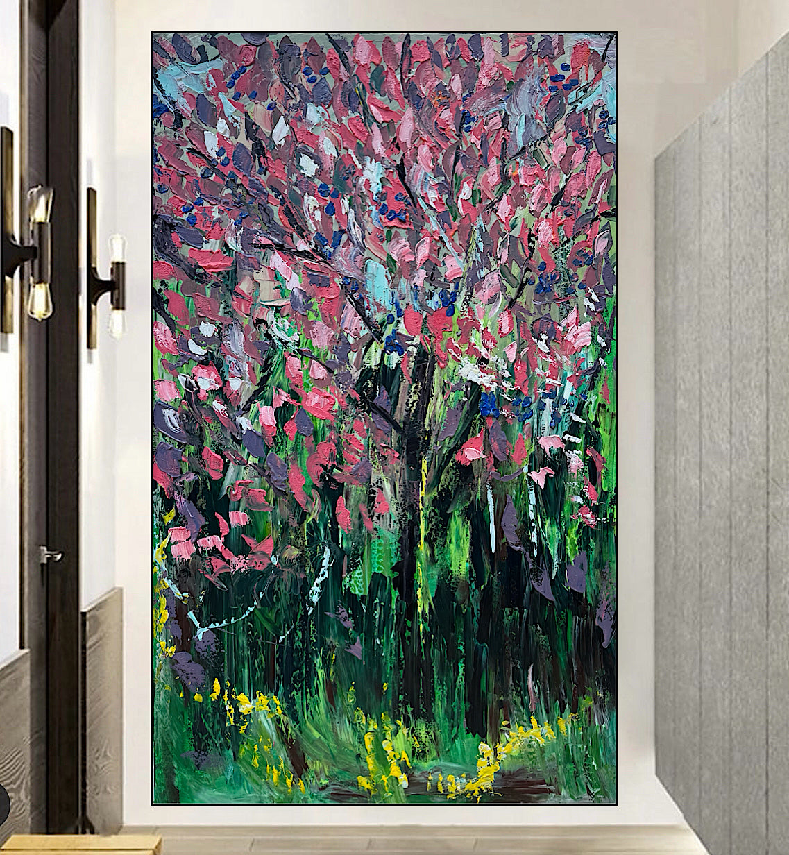 Original Abstract Oil Painting On Canvas 153 x 92cm Magnolia tree Oka