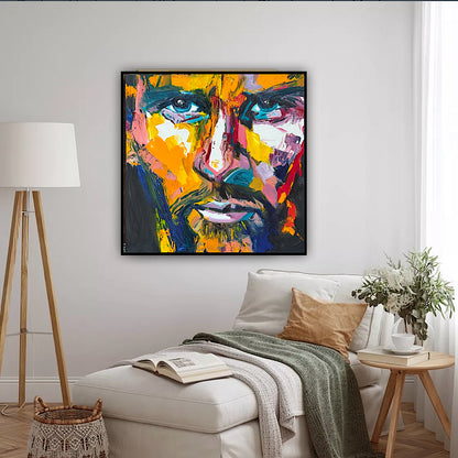 Original Abstract mixed media oil Painting On Canvas 50x50cm male portrait ‘Alejandro’ oka