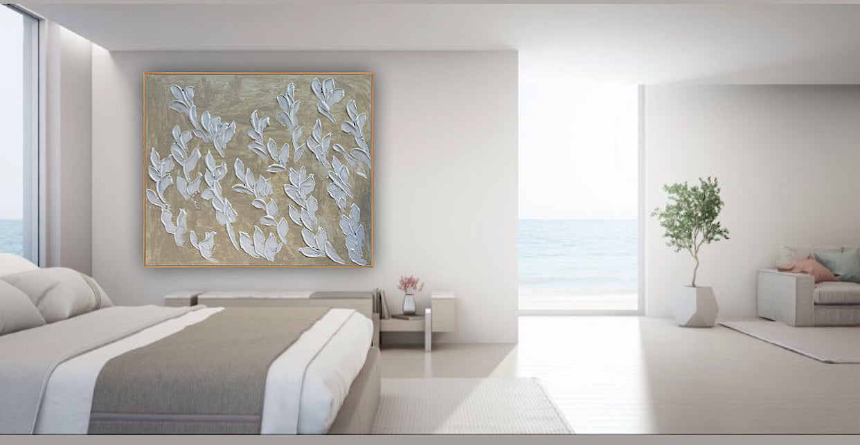 Textured Original Abstract Oil Painting On Canvas stream of leaves 120x100cm Oka