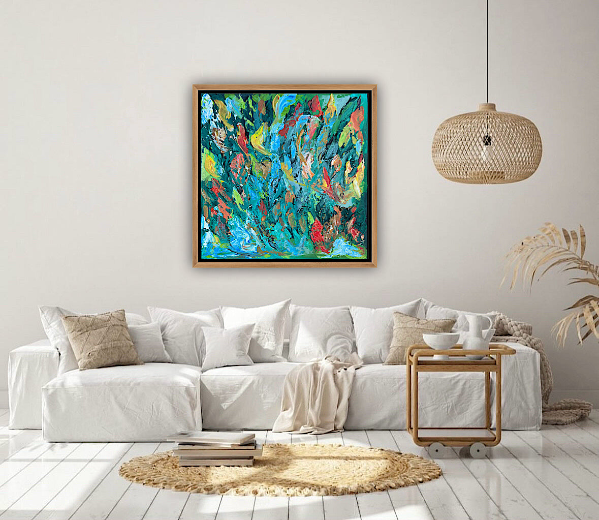 Framed in oak Original Abstract contemporary Oil Painting On Canvas 55x55cm Velvet Tides textured Oka