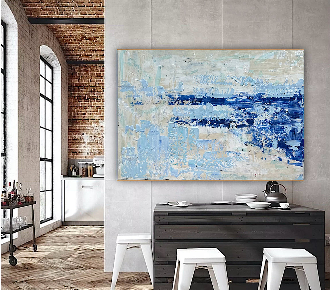 Textured Original Abstract acrylic Painting On Canvas 85 x 60cm Summer Beach