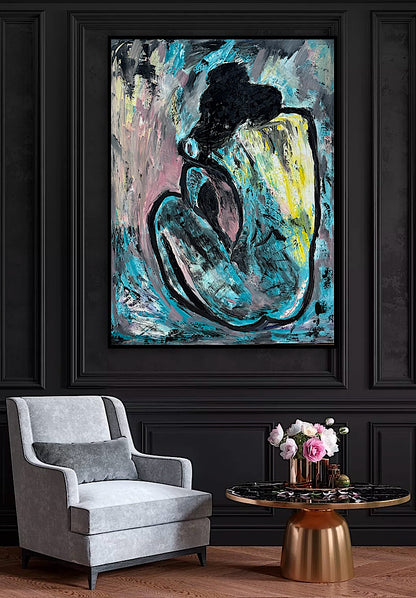 Large Picasso Abstract Style Original Oil Painting 100X76cm Blue Nude available now