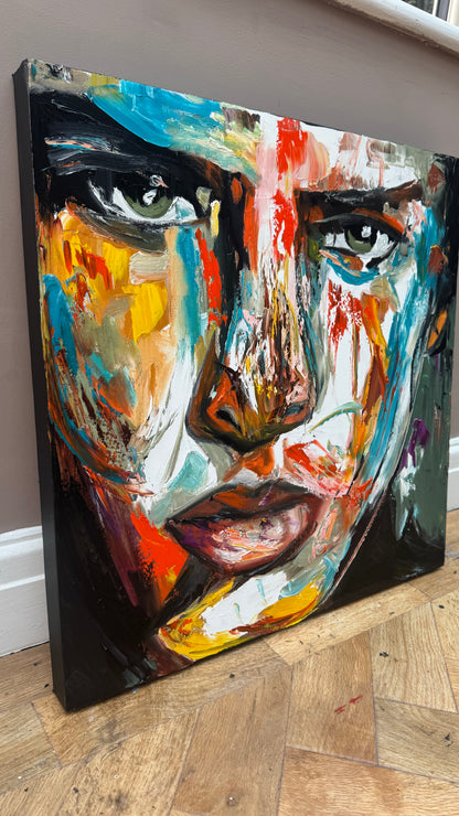 Original Abstract mixed media oil Painting On Canvas 50x50cm male portrait ‘Fernando’ oka
