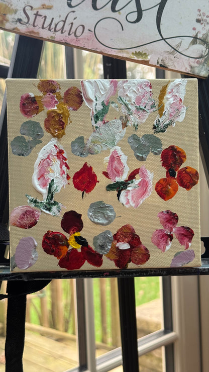 Oka set of 4 Modern Abstract Original Oil Paintings On Canvas Petals 15x15cm each