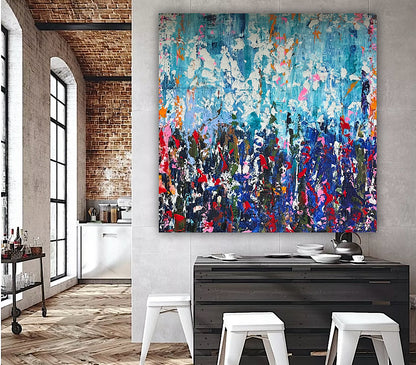 Large Abstract Original Oil Painting On 100 x100cm canvas textured Oka Wild reflections