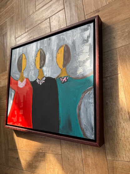 Framed in mahogany textured Original Contemporary Abstract Oil Painting On Canvas 43x37cm Coffee time