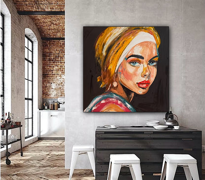 Richter Style Abstract Original Oil Painting On 90 x 90cm canvas Pillow Talk Eyes woman portrait