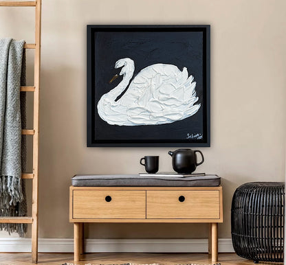 Framed Original Abstract contemporary Oil Painting On Canvas 30x30cm Swan Nocturne oka