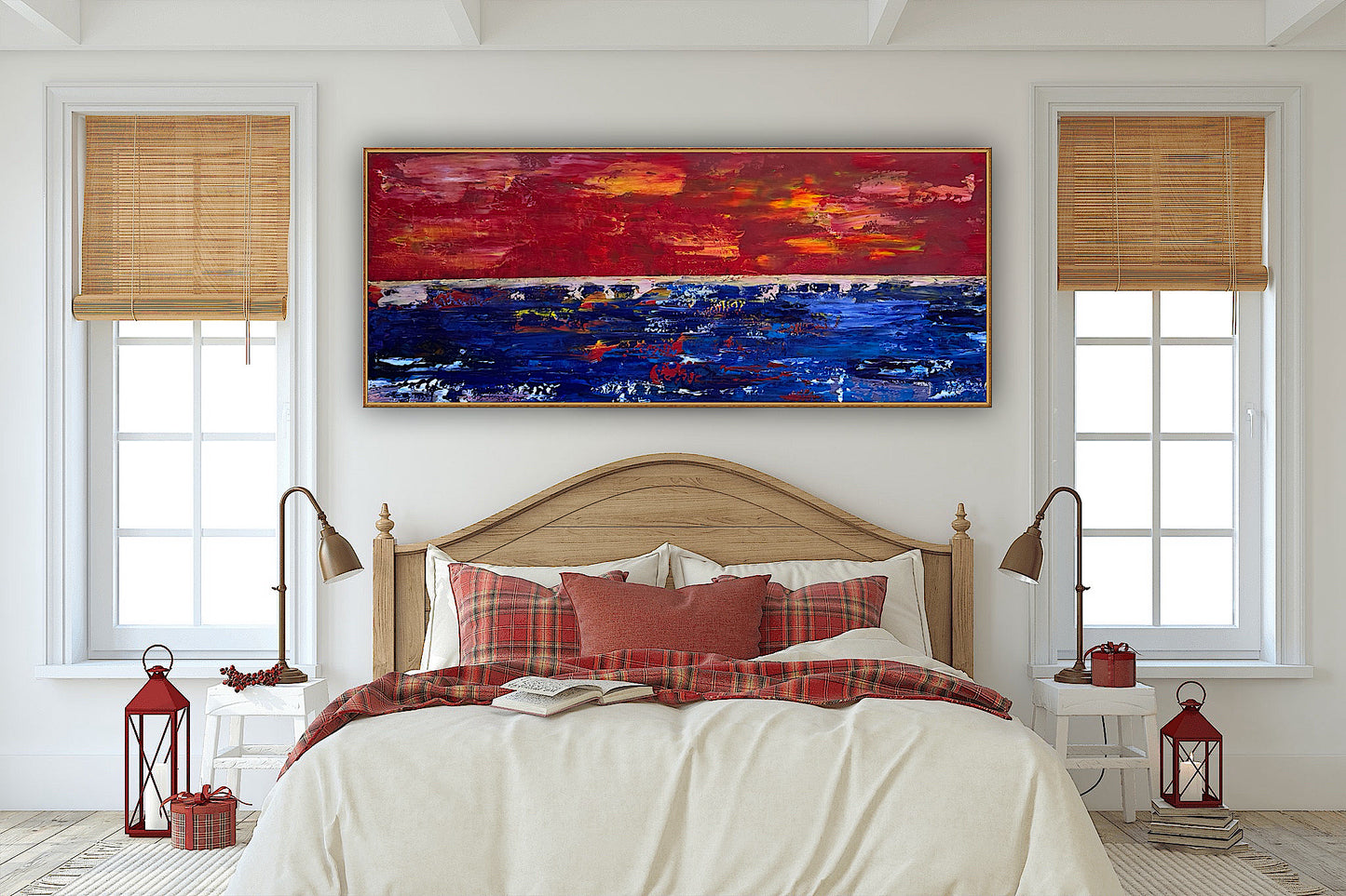 Abstract original Oil Painting On Canvas ‘Orange horizon’ 120cm X 50cm textured landscape