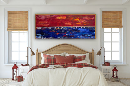 Abstract original Oil Painting On Canvas ‘Orange horizon’ 120cm X 50cm textured landscape