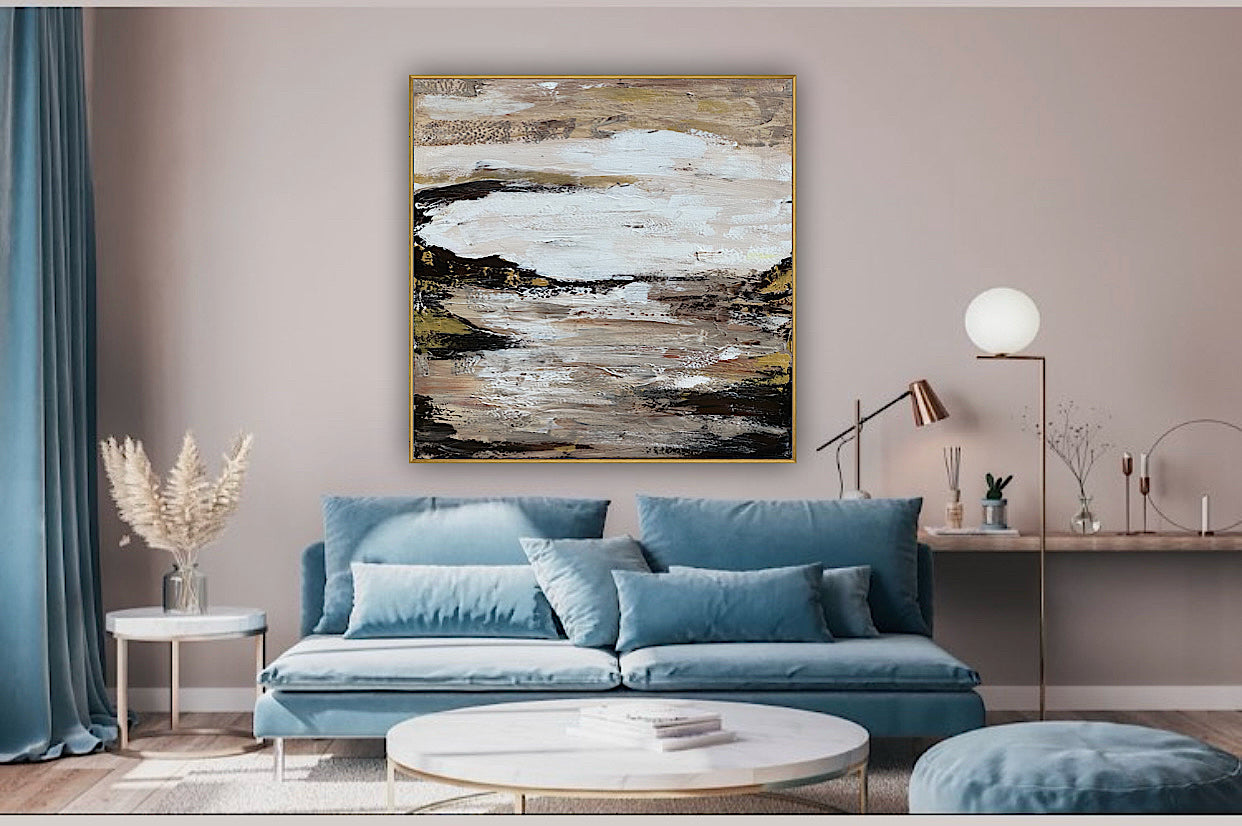 Oka style textured Original modern Abstract Oil Painting On Canvas 80 x 80cm ‘Between Shadow And Sky’