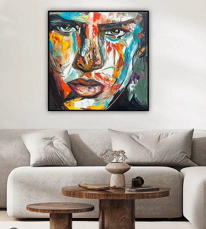 Original Abstract mixed media oil Painting On Canvas 50x50cm male portrait ‘Fernando’ oka