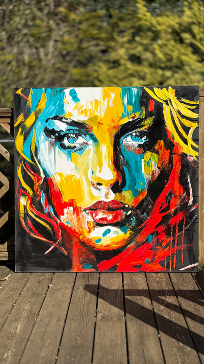 Richter Style Abstract Original Oil Painting On 100 x 100cm canvas Beauty Queen  woman portrait