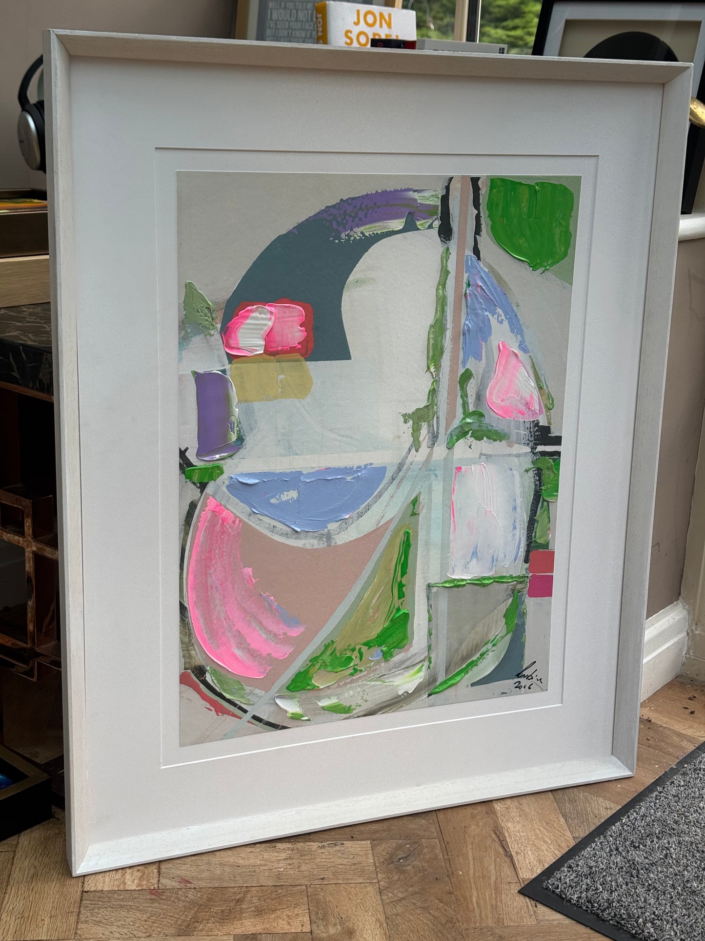 Oka Contemporary Abstract Original Oil Painting On canvas 84x68cm Summer Time framed in white