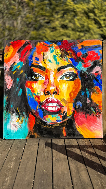 Richter Style Abstract Original Oil Painting On 100 x 100cm canvas Beauty Hazel eyes  woman portrait