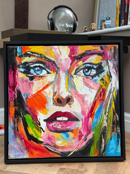 Framed in black frame Original Abstract contemporary Oil Painting On Canvas 54 x 54cm Wild Muse woman portrait