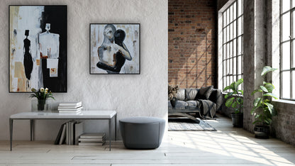 Framed Original Abstract contemporary Oil Painting On Canvas 90x60cm  love to talk oka