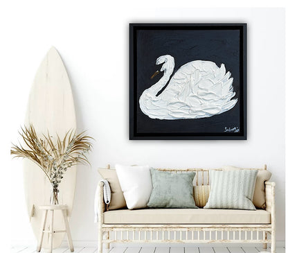 Framed Original Abstract contemporary Oil Painting On Canvas 30x30cm Swan Nocturne oka