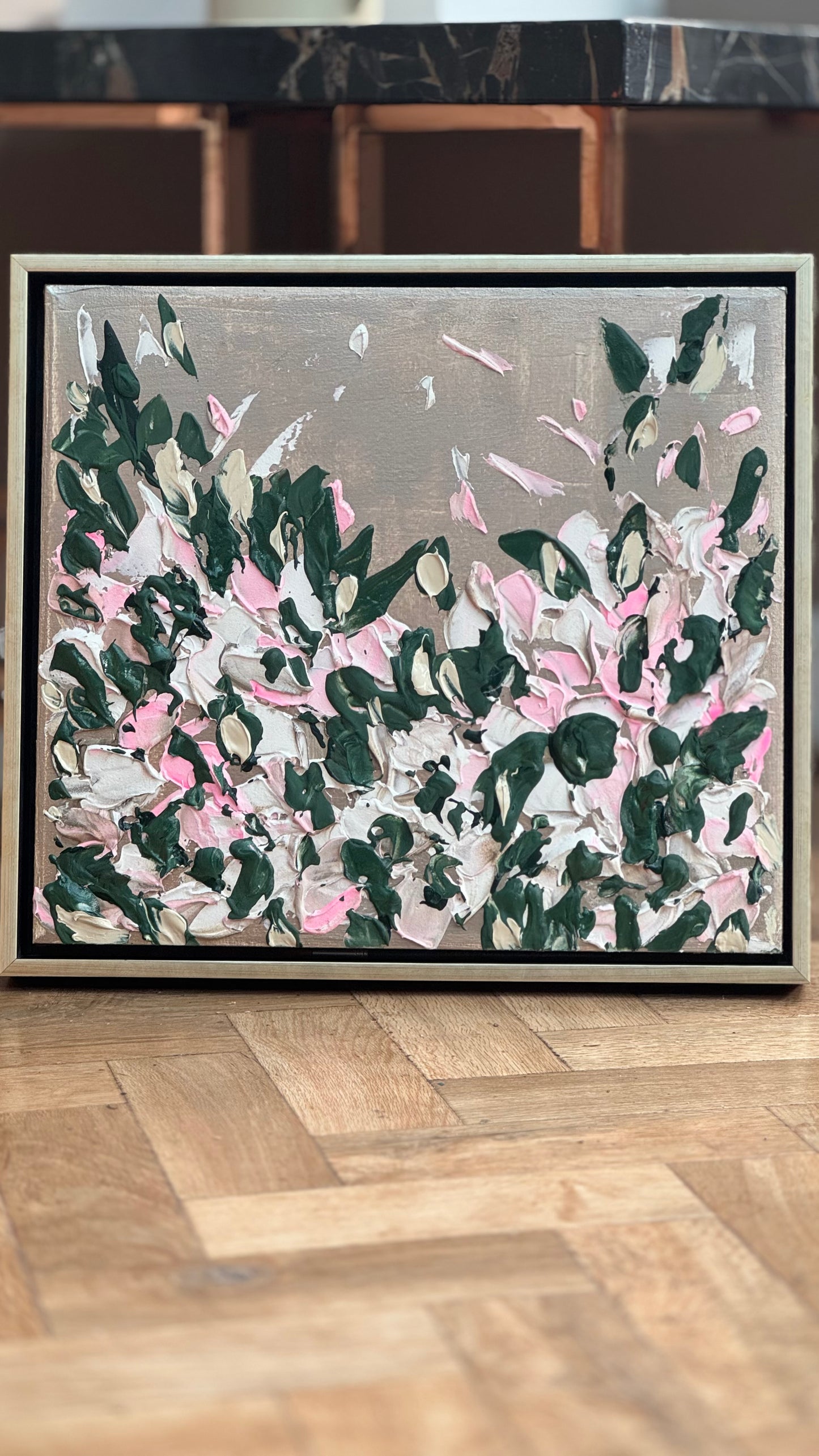 Framed Original Abstract contemporary Oil Painting On Canvas 45x40cm Eden Gardens II Oka