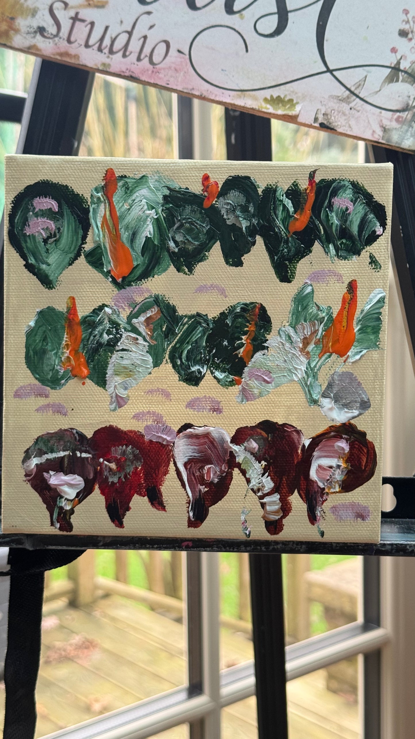 Oka set of 4 Modern Abstract Original Oil Paintings On Canvas Petals 15x15cm each