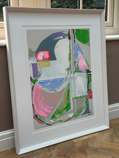 Oka Contemporary Abstract Original Oil Painting On canvas 84x68cm Summer Time framed in white