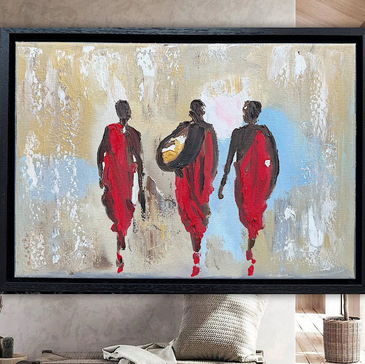 Framed in black textured Original Contemporary Abstract Oil Painting On Canvas 42x30cm Desert Walk