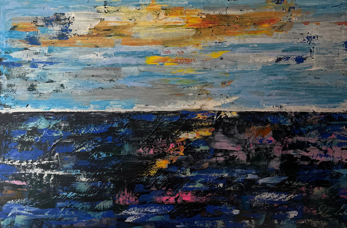 Original Abstract Oil Painting On Canvas 150cm x 100cm Depth of Silence Oka seascape