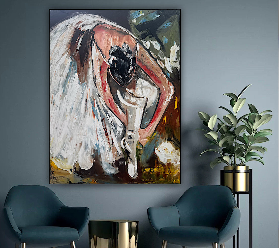 Ballet dancer Original modern Abstract Oil Painting On Canvas 100 x 77cm Oka