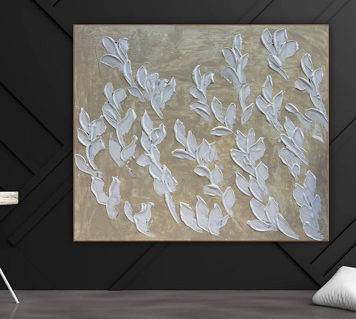 Textured Original Abstract Oil Painting On Canvas stream of leaves 120x100cm Oka