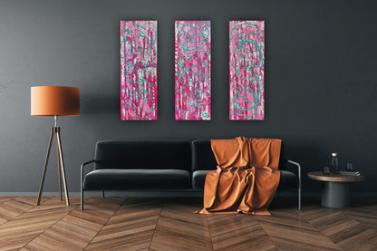 Oka set of 3 Modern Abstract Original Oil Paintings On Canvas ‘’Japan blossom’ 80 x 90 cm overall
