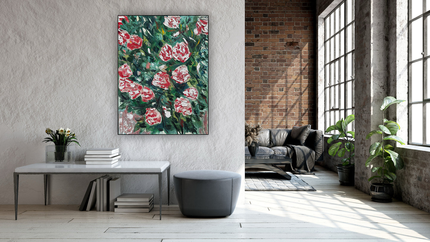 Abstract Impressionist Style Original Oil Painting on canvas 100x76cm Rose Garden