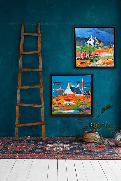 Framed in black frame Original Abstract contemporary Oil Painting On Canvas 32x32cm Irish wilds