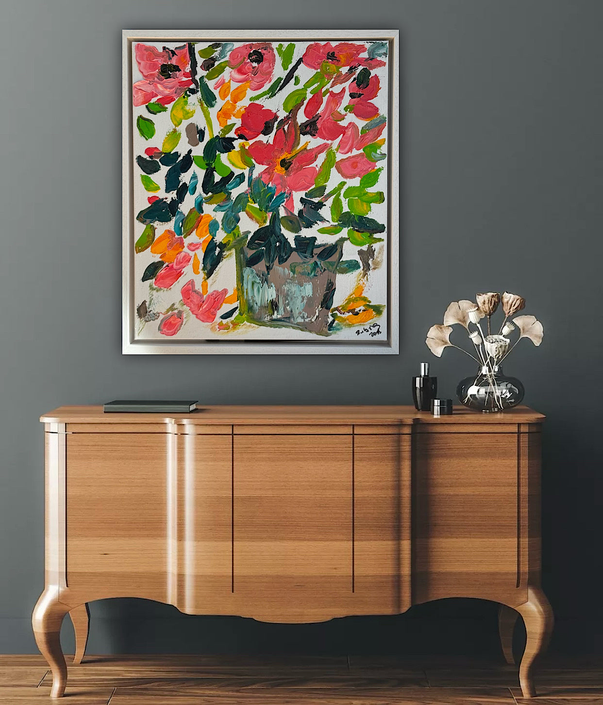 Framed Original Abstract contemporary Oil Painting On Canvas 45x40cm Floral dream textured Oka