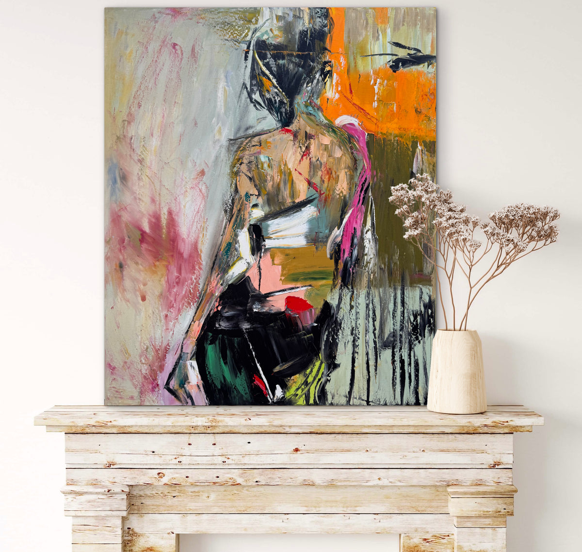 Contemporary Abstract Original Oil Painting On 90 x 76cm canvas Mademoiselle Mid-Departure