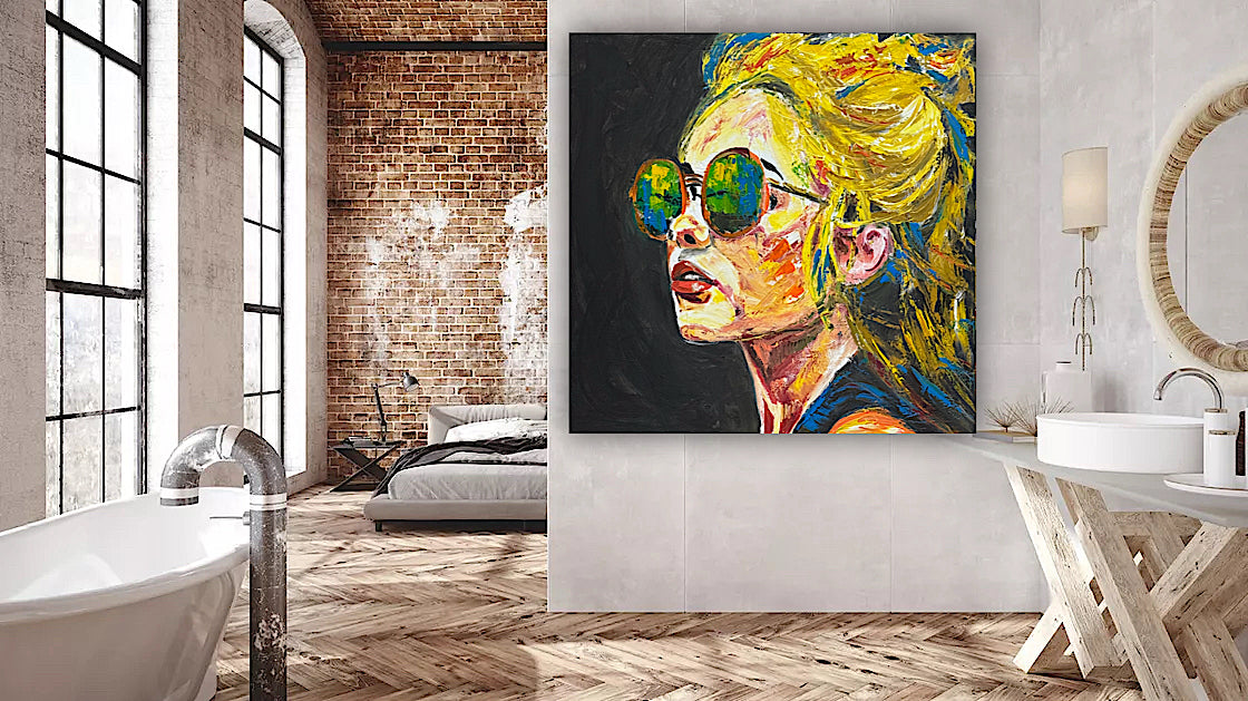 Abstract Original Oil Painting On Canvas 80x80cm Blondie Portrait of Woman textured