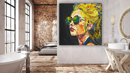 Abstract Original Oil Painting On Canvas 80x80cm Blondie Portrait of Woman textured