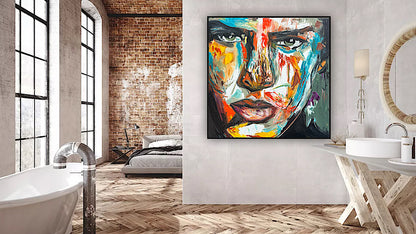 Original Abstract mixed media oil Painting On Canvas 50x50cm male portrait ‘Fernando’ oka
