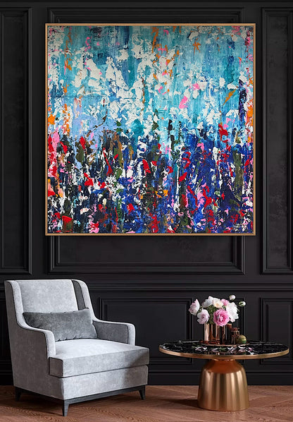 Large Abstract Original Oil Painting On 100 x100cm canvas textured Oka Wild reflections