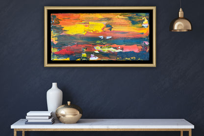 Framed in gold Original Abstract contemporary Oil Painting On Canvas 35x22cm Molten Sky