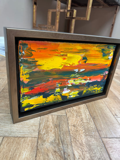 Framed in gold Original Abstract contemporary Oil Painting On Canvas 35x22cm Molten Sky
