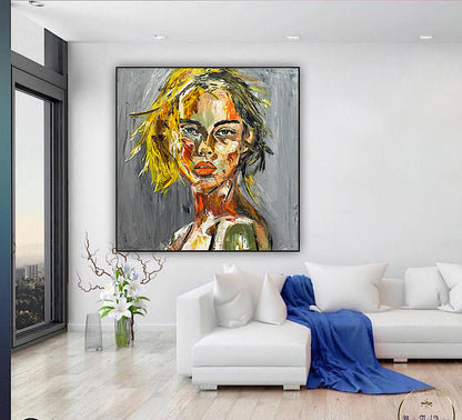 Modern Abstract Original Oil Painting On Canvas Careless Love  Portrait 60x60cm