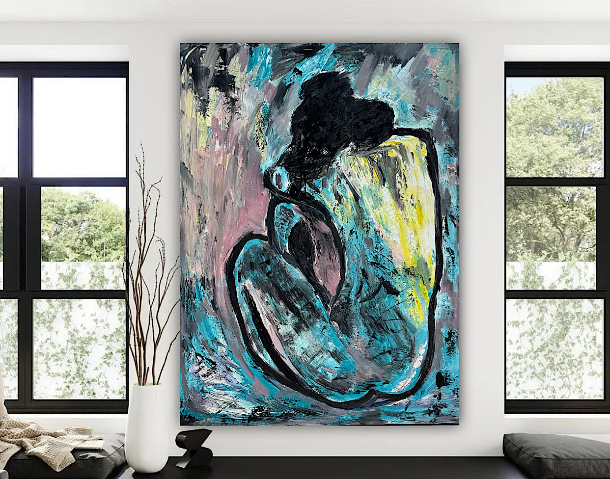 Large Picasso Abstract Style Original Oil Painting 100X76cm Blue Nude available now