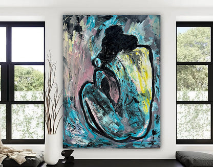 Large Picasso Abstract Style Original Oil Painting 100X76cm Blue Nude available now