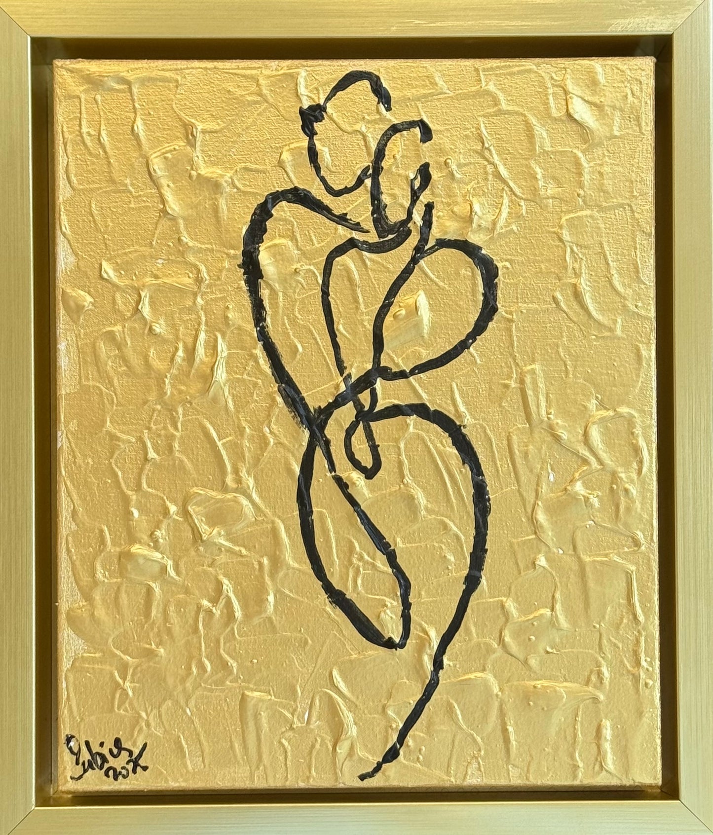 Framed in gold Original Abstract contemporary Oil Painting On Canvas 25 x 29cm Lovers Oka