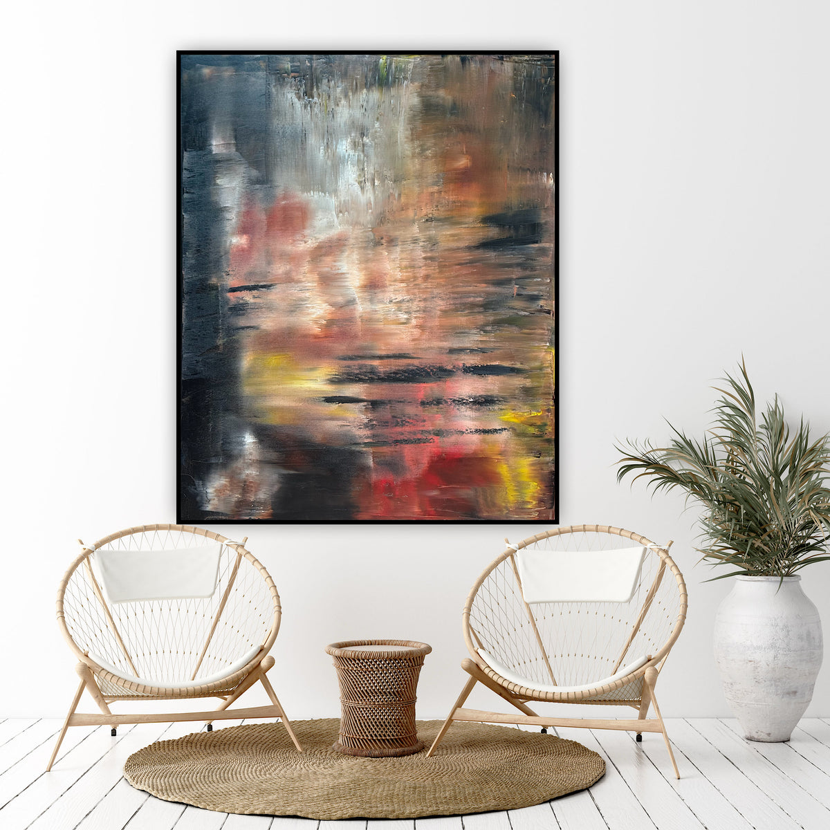 Framed in black Contemporary Abstract Original Oil Painting On  100 x 80cm canvas Molten Light